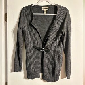 Merino wool Susan Bristol Charcoal Cardigan with Buckle Accent